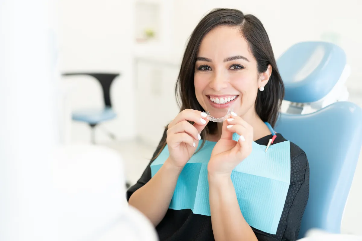 Clear aligners on a model of teeth